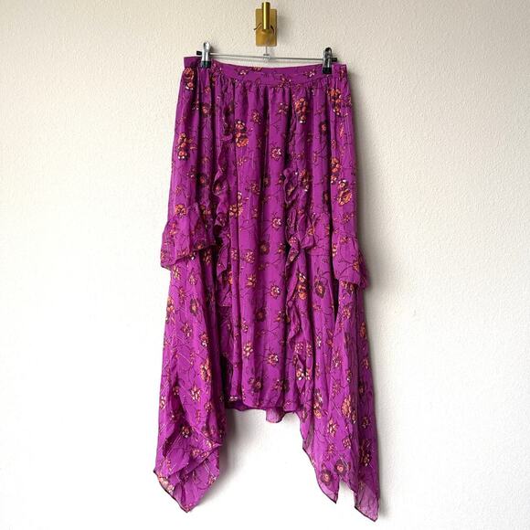 Ulla Johnson Torri Magenta Floral Silk Handkerchief Skirt Size 8 - Picture 2 of 6